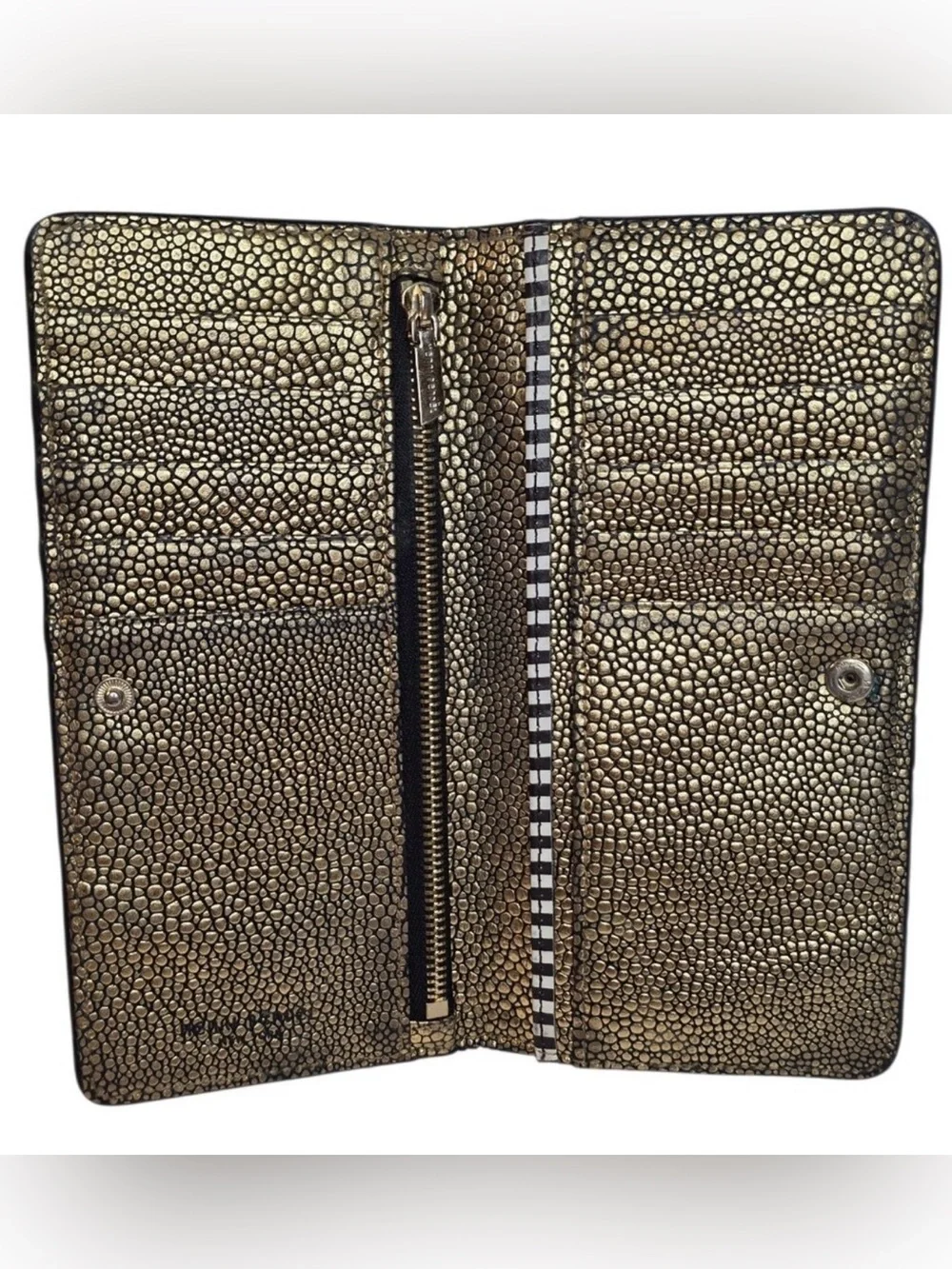 Henri Bendel PROJECT REPAIR PIECE Metallic Gold Embossed Pebbled Leather Wallet